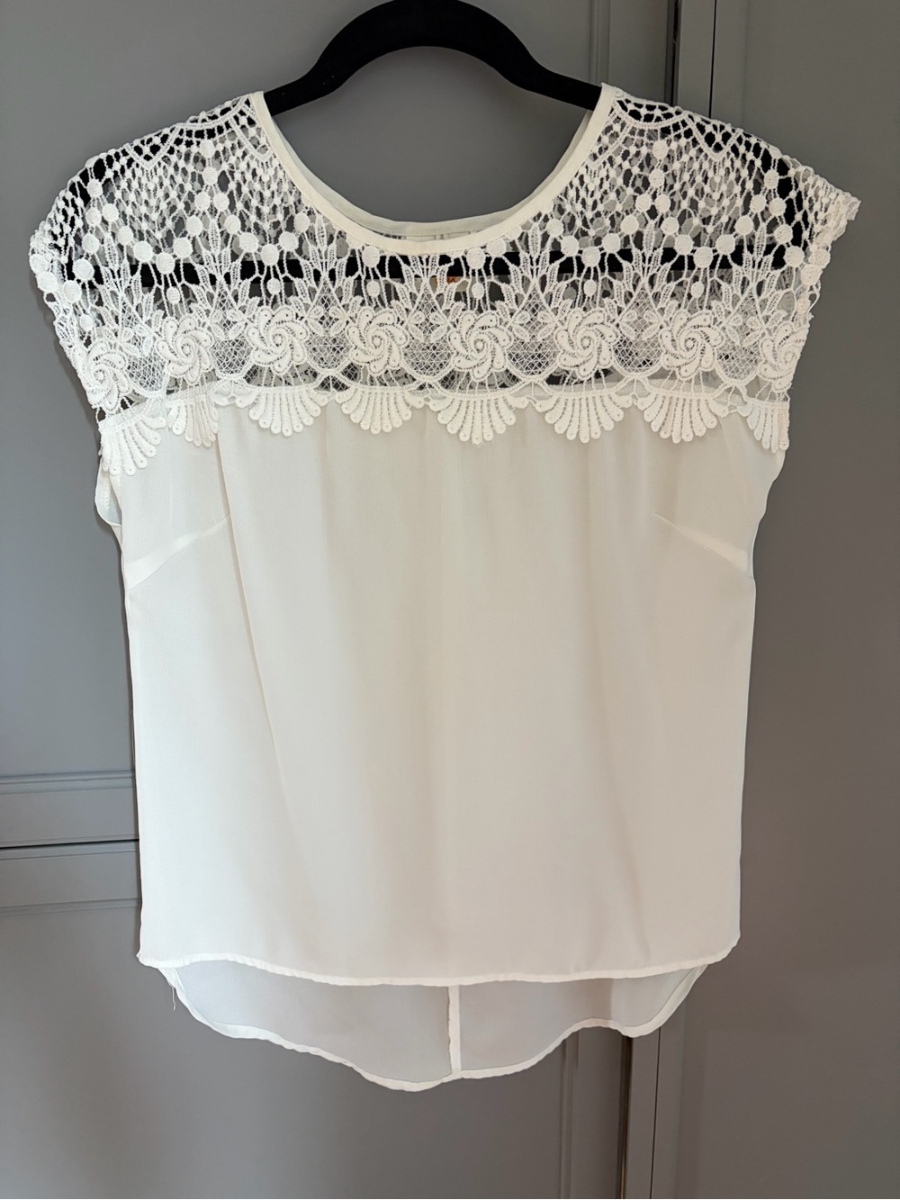 Cream Lace Yoke Cap Sleeve Blouse